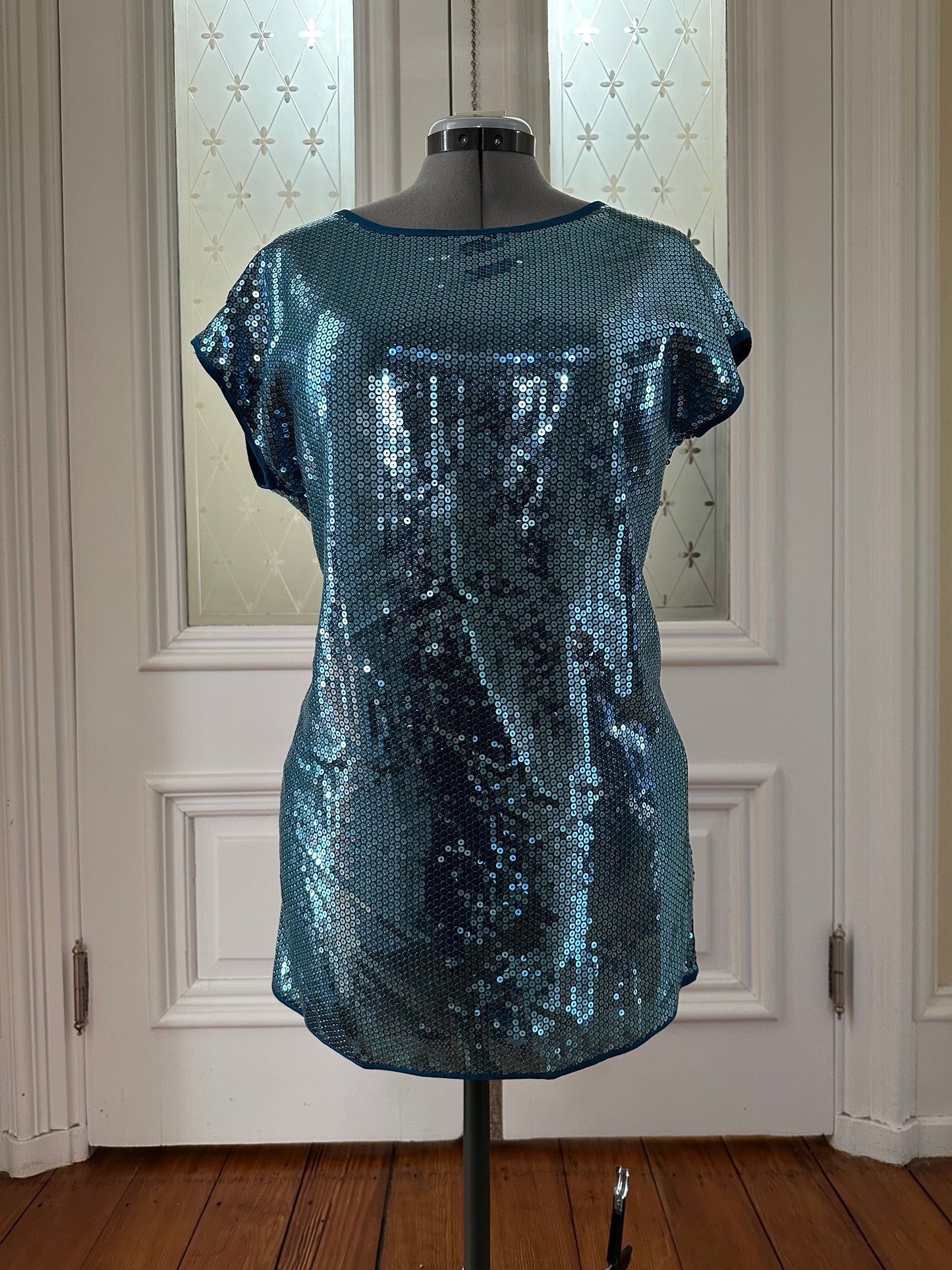 Cap sleeve sequin shirt - teal