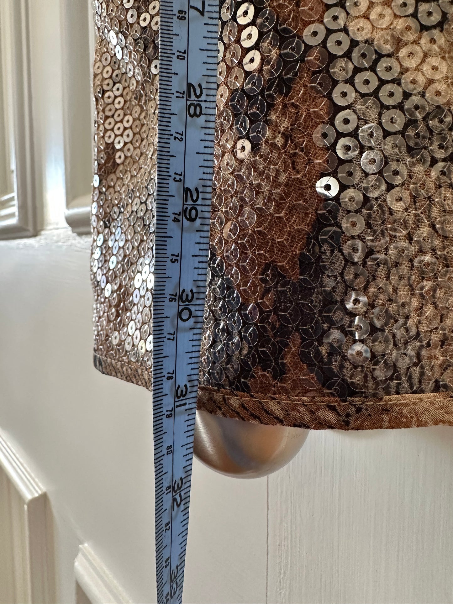 Snakeskin sequin cap-sleeve top