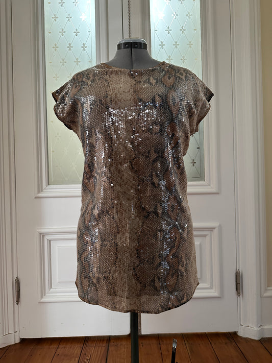 Snakeskin sequin cap-sleeve top