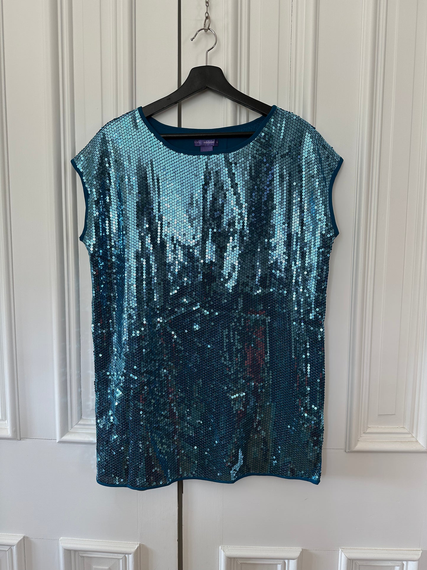 Cap sleeve sequin shirt - teal