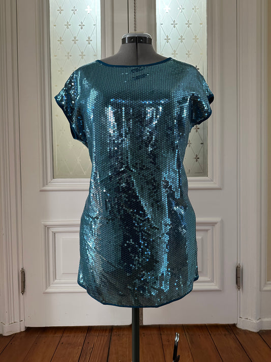 Cap sleeve sequin shirt - teal