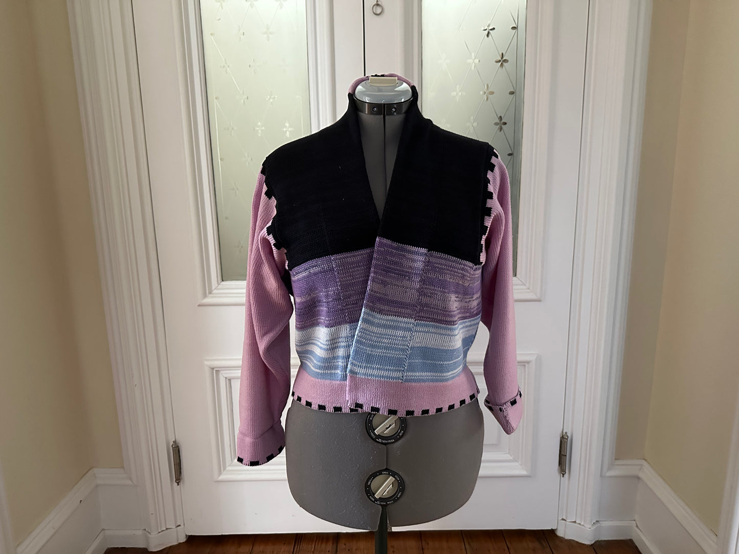 Crop colorblock Scottish cardigan