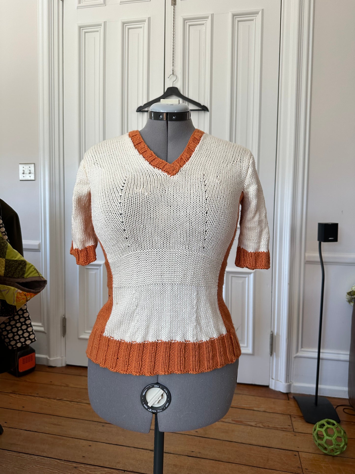 Short sleeve handknit merino sweater