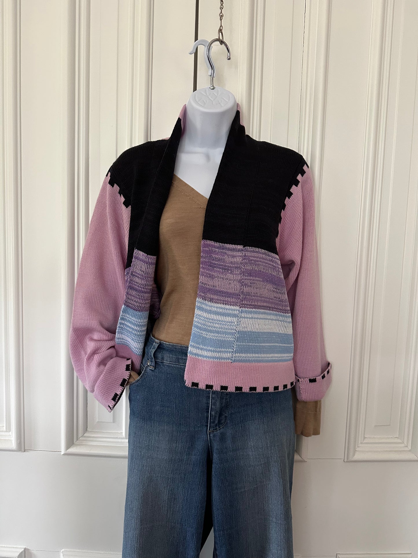 Crop colorblock Scottish cardigan