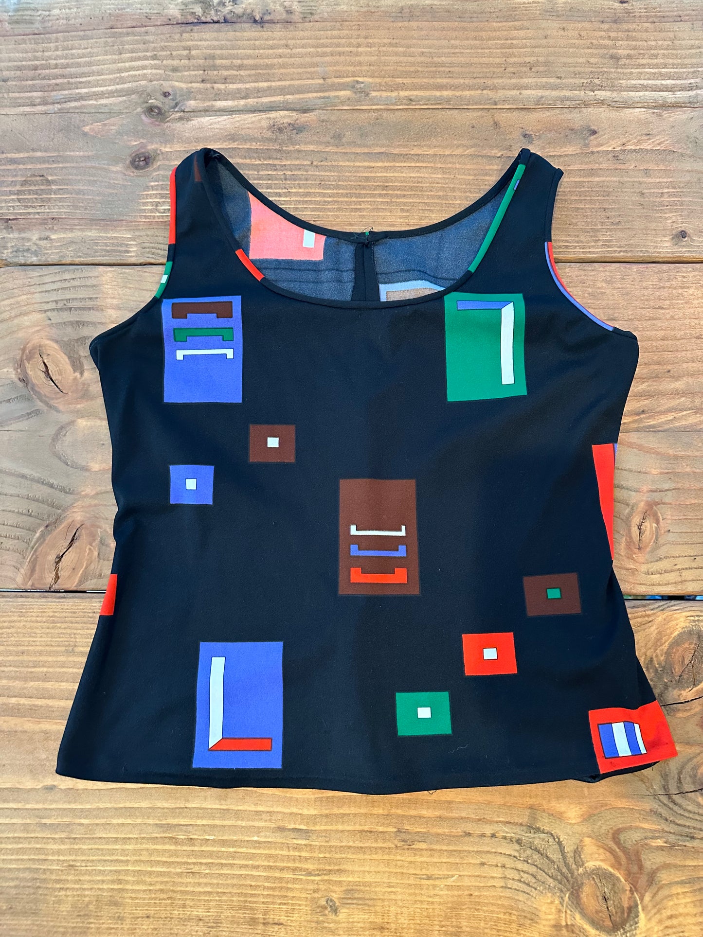 Vintage 70s Jonathan Logan Abstract Geometric Print 3-Piece Set - Blouse, Tank, and Maxi Skirt (M)