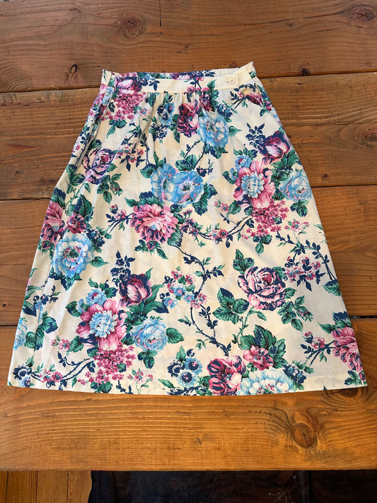 Vintage 80s Floral Midi Skirt - Made in USA