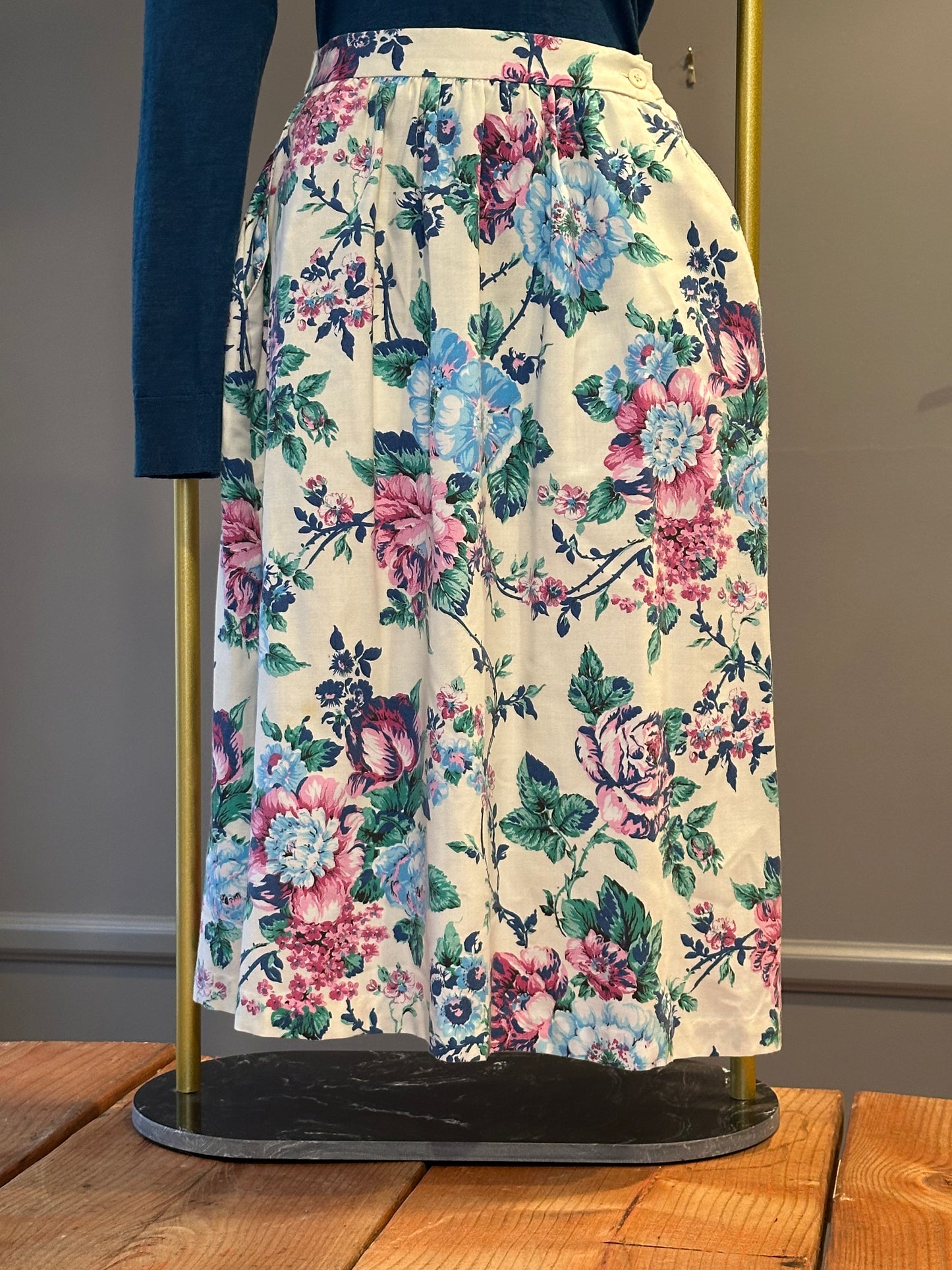 Vintage 80s Floral Midi Skirt - Made in USA