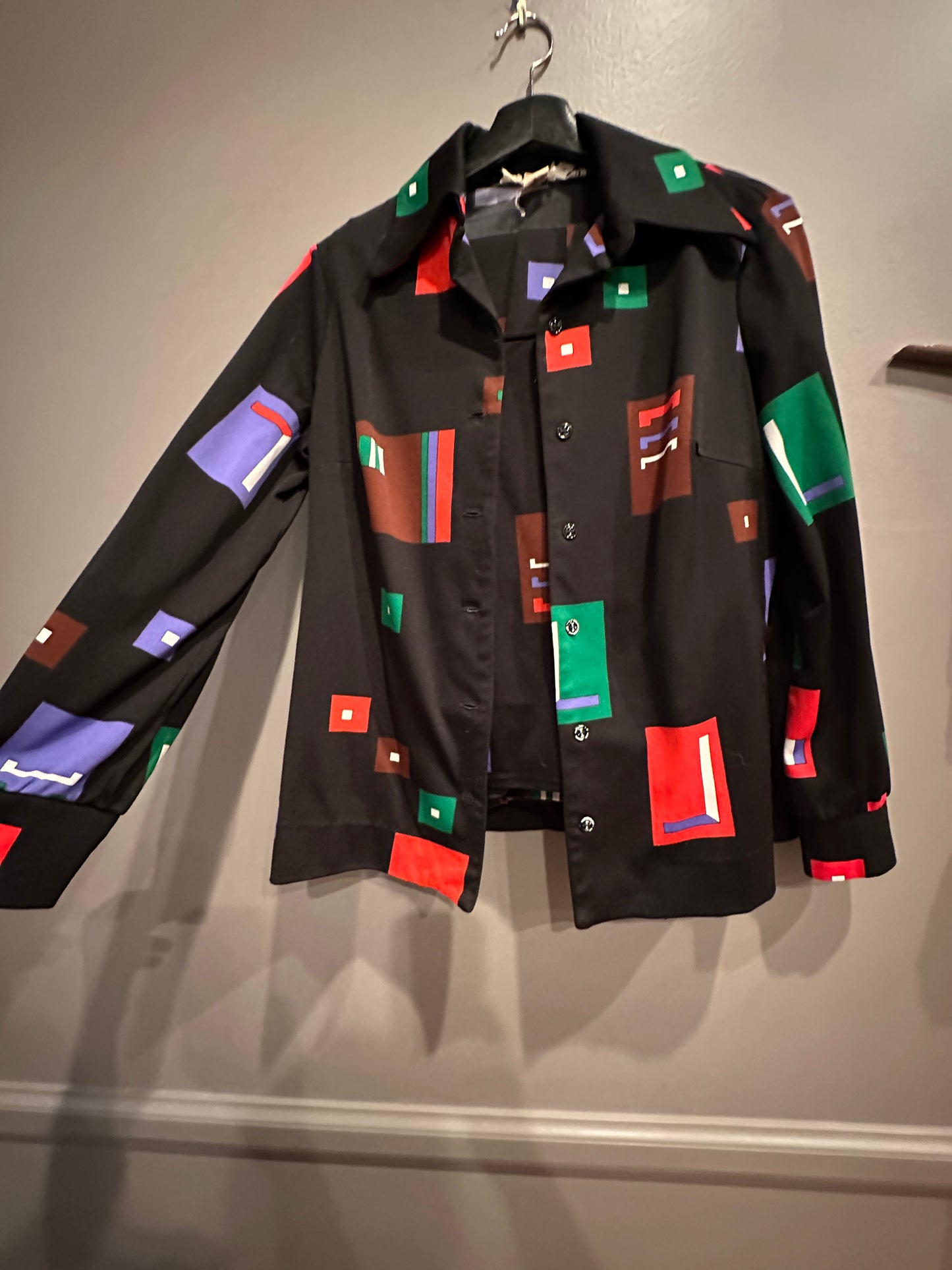 Vintage 70s Jonathan Logan Abstract Geometric Print 3-Piece Set - Blouse, Tank, and Maxi Skirt (M)